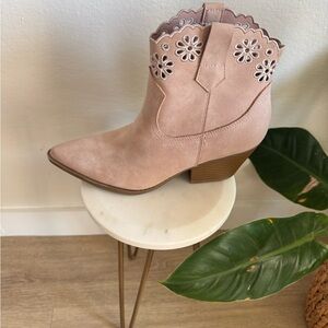 Indigo Tan Ankle Booties with Cutout Design